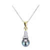 18K Two Tone Diamond Pendant Necklace With Dangle Pearl