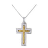 18K White Gold Cross Pendant Necklace With Diamonds And Sapphires