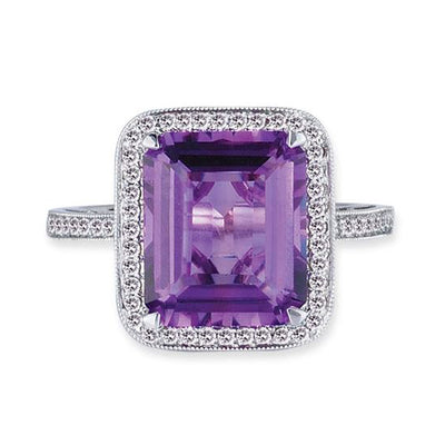 18L WHITE GOLD RING WITH DIAMONDS AND AMETHYST