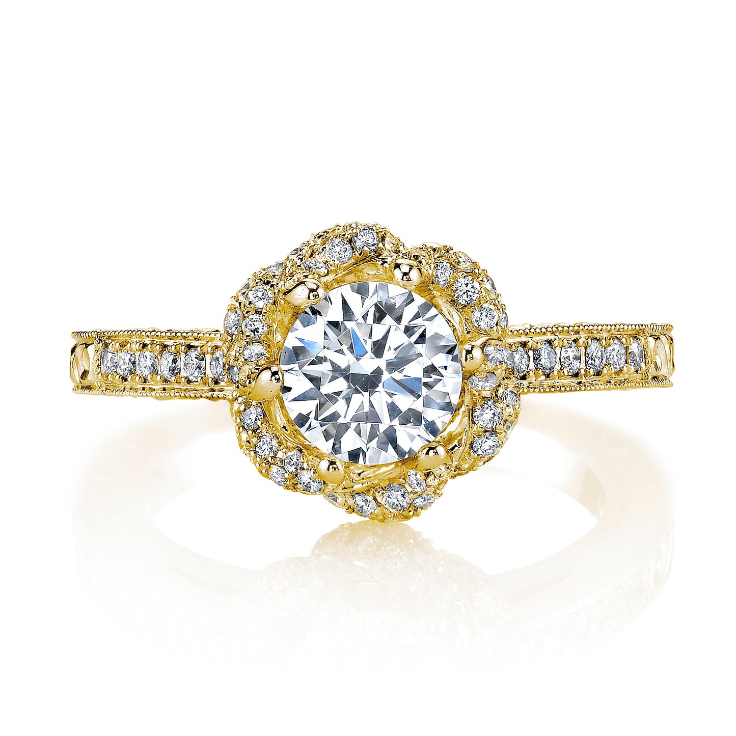 18K YELLOW GOLD HALO DIAMOND ENGAGEMENT RING