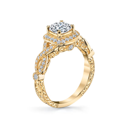 18K YELLOW GOLD HALO DIAMOND ENGAGEMENT RING