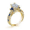 18K YELLOW GOLD DIAMOND AND SAPPHIRE ENGAGEMENT RING