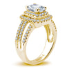 18K YELLOW GOLD DOUBLE HALO DIAMOND ENGAGEMENT RING