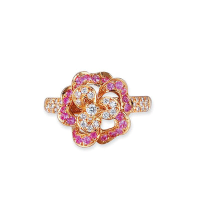 18K Rose Gold Ring With Diamonds And Sapphires