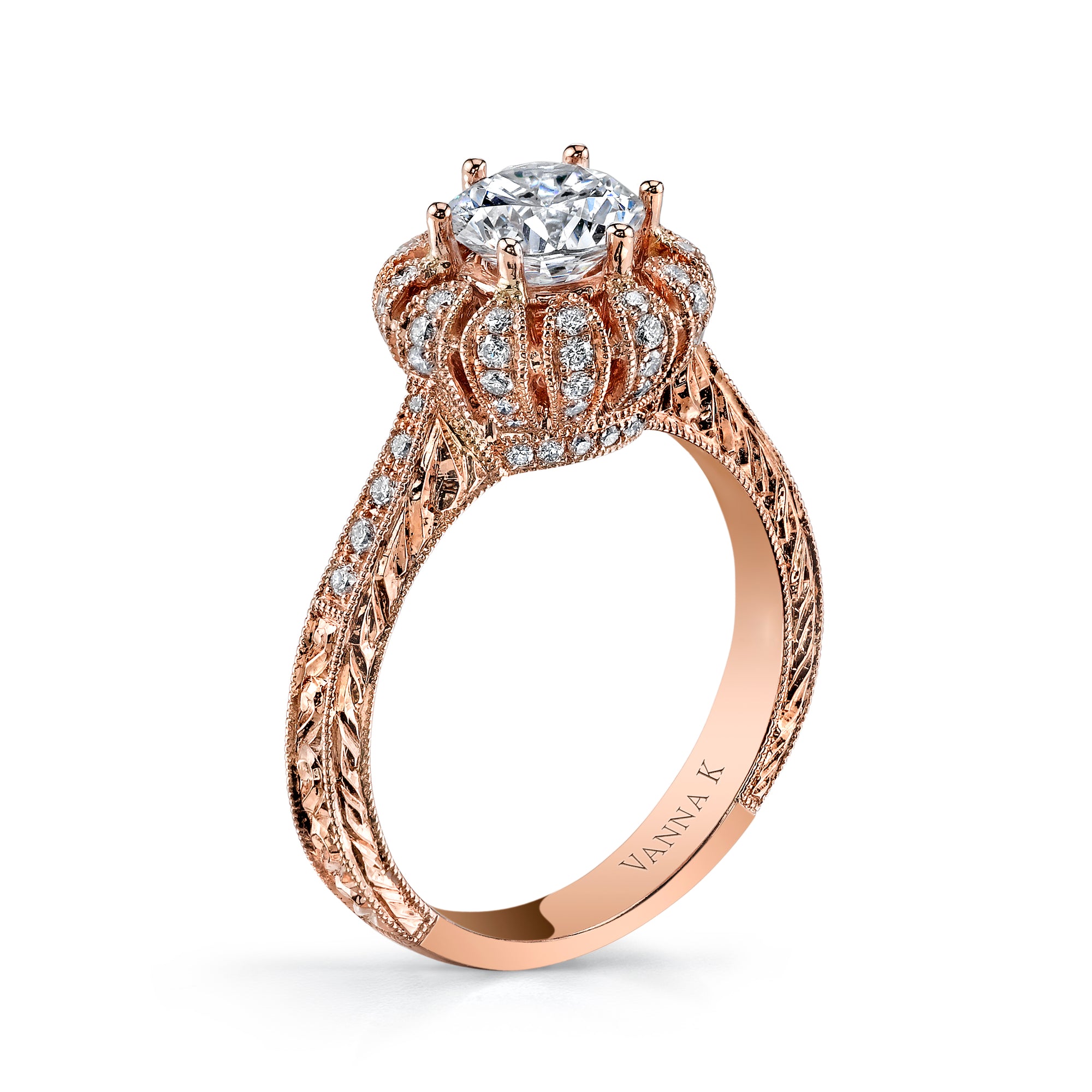 Leaf-Detail Crown Engagement Ring Set