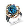 18K White Gold Fashion Diamond And Sapphire Blue Topaz Ring