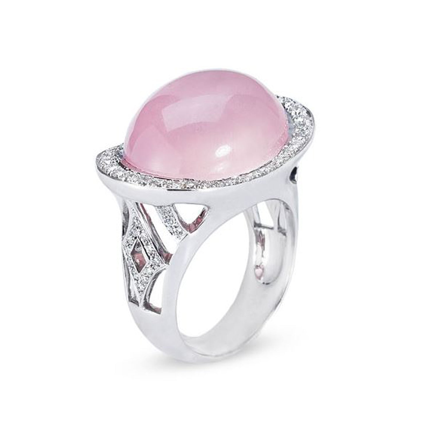 18K White Gold Ring With Diamonds And Rose Quartz