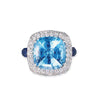 18K White  Gold Ring With Diamonds Sapphires And Blue Topaz