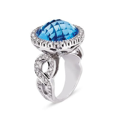 18K White Gold Ring With Diamonds And Blue Topaz