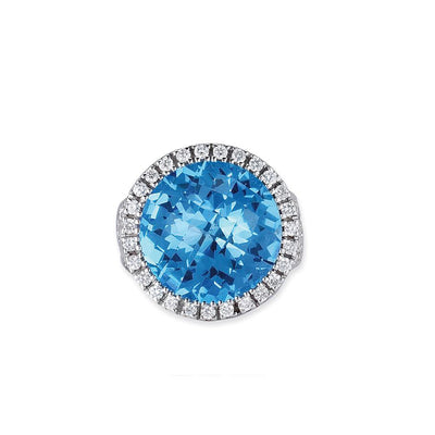 18K White Gold Ring With Diamonds And Blue Topaz