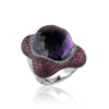 18K White gold ring with diamonds sapphires and center amethyst