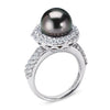 18K WHITE GOLD RING WITH DIAMONDS AND CENTER BLACK PEARL