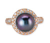 18K Rose Gold Ring With Diamonds And Center Black Pearl
