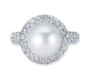 18K White Gold Ring With Diamonds And Center Pearl