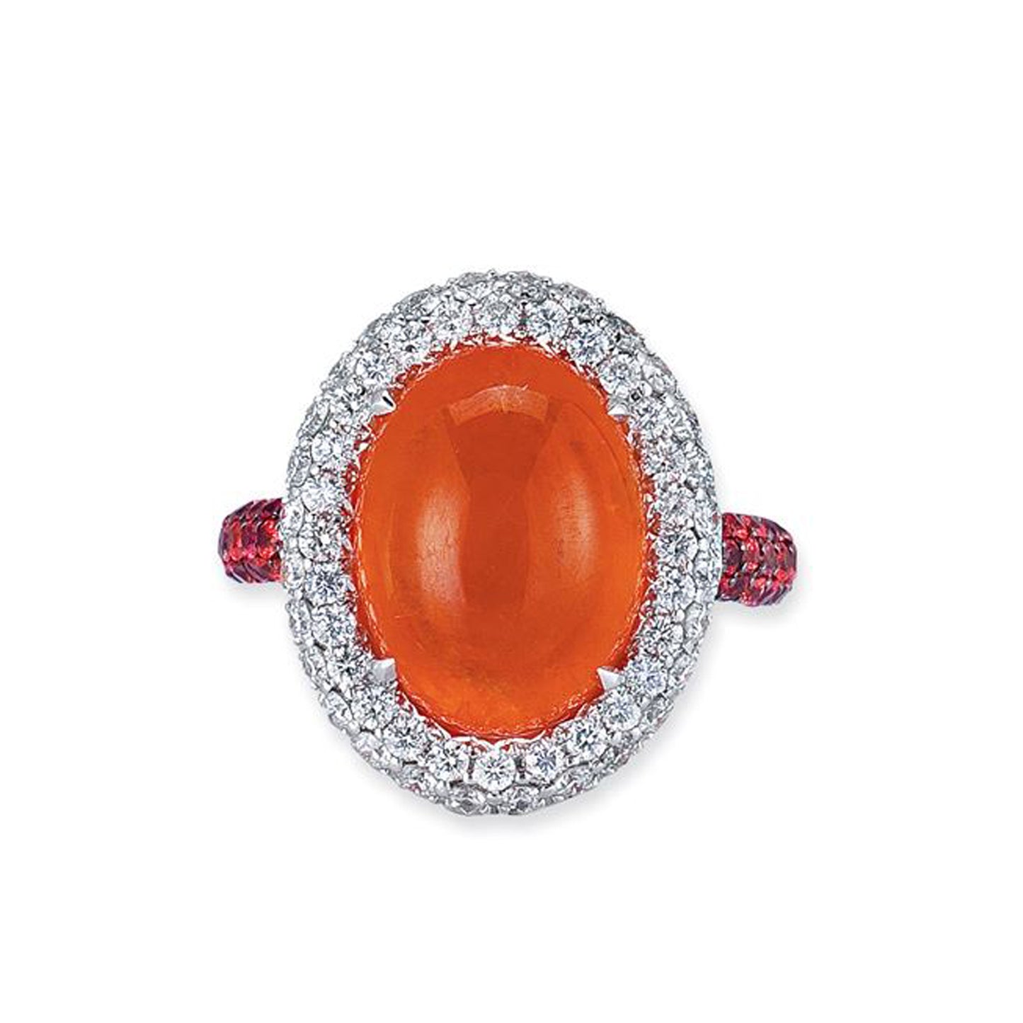 18K White Gold Ring With Diamonds Sapphire And Garnet