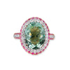 18K Rose Gold Ring With Pink Sapphires Diamonds And Green Amethyst