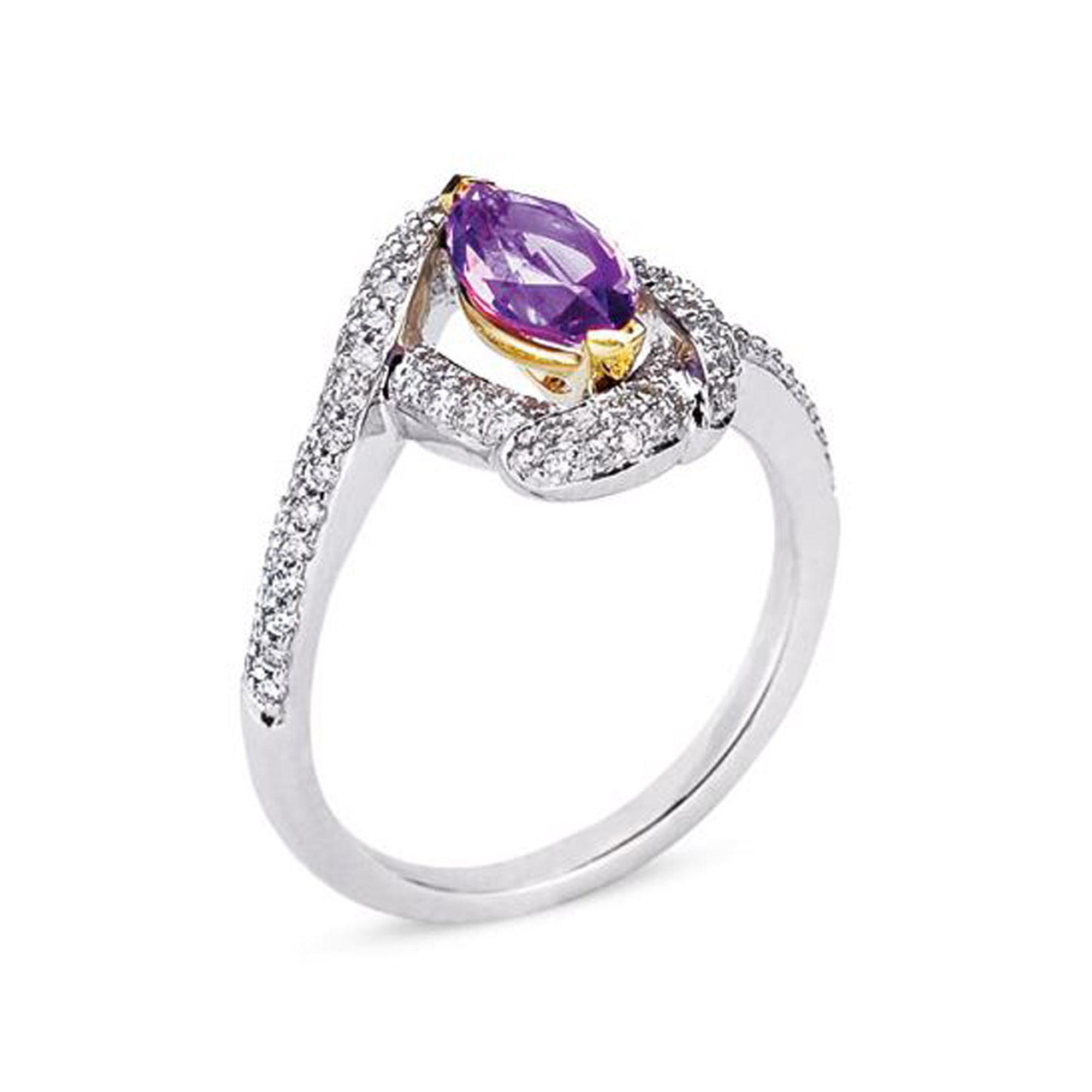 NEW 18K fashion White Gold Amethyst Diamond Ring