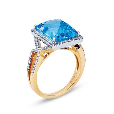 18K Two Tone Gold Ring With Diamonds And Center Blue Topaz