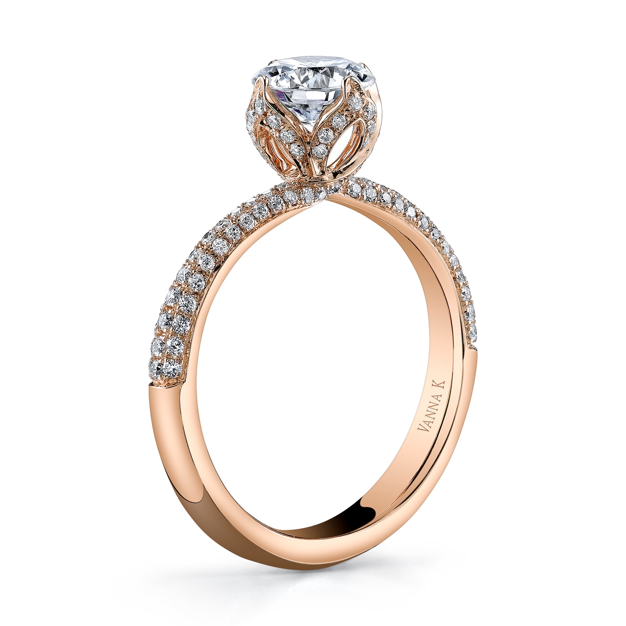 Artisan Double Band Rose Gold Diamond Flower Engagement Ring