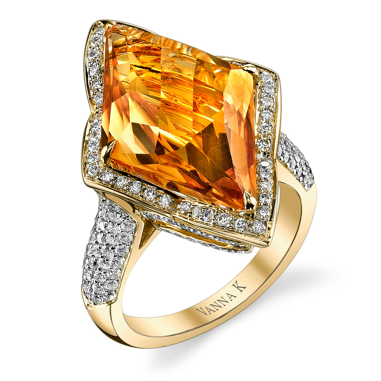 18K YELLOW GOLD FASHION DIAMOND AND CITRINE RING