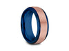8MM BRUSHED ROSE GOLD TUNGSTEN WEDDING BAND BEVELED AND BLUE INTERIOR