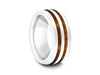 HAWAIIAN Koa Wood Inlay White Ceramic Ring - Ceramic Wedding Band - 5th. Anniversary - Dome Shaped - Engagement Ring - Comfort Fit  8mm - Vantani Wedding Bands