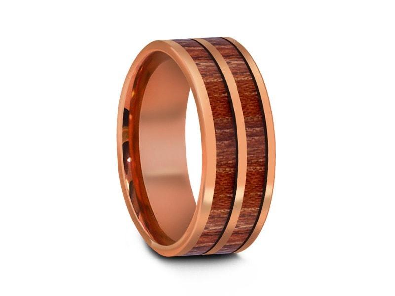 14k Rose Gold 8mm Comfort-fit Satin-finished Grooves Carved Design Ban –