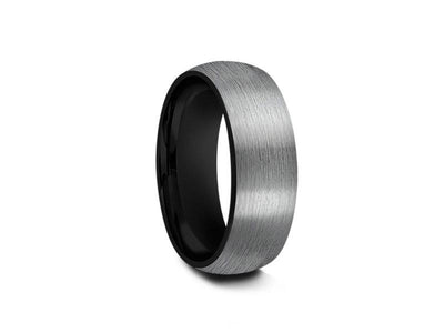 Brushed Tungsten Wedding Ring - Gray Gunmetal - Engagement Ring - Two Tone - Dome Shaped - Comfort Fit  8mm - Vantani Wedding Bands
