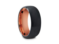 8MM BRUSHED Black Tungsten Wedding Band BEVELED AND ROSE GOLD INTERIOR -  Kitsinian Jewelers