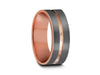 Rose Gold Tungsten Wedding Band - Gray Brushed Ring - Rose Gold Plated Inlay - Two Tone - Engagement Ring - Flat Shaped  - Comfort Fit 8mm - Vantani Wedding Bands