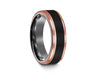 Brushed Black Tungsten Wedding Band - Rose Gold Edges - Three Tone Ring - Engagement Band - Ridged Edges - Comfort Fit  6mm - Vantani Wedding Bands