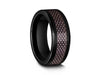 Black Ceramic Ring With Purple Carbon Fiber Inlay - Ceramic Wedding Band - Engagement Ring - Flat Shaped - Comfort Fit  8mm - Vantani Wedding Bands
