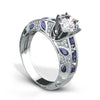 18K White Gold Engagement Ring With Diamonds And Sapphires