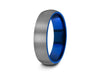 Brushed Tungsten Wedding Band - Blue Plated inlay - Gunmetal - Two Tone - Engagement Ring - Dome Shaped - Comfort Fit  6mm - Vantani Wedding Bands