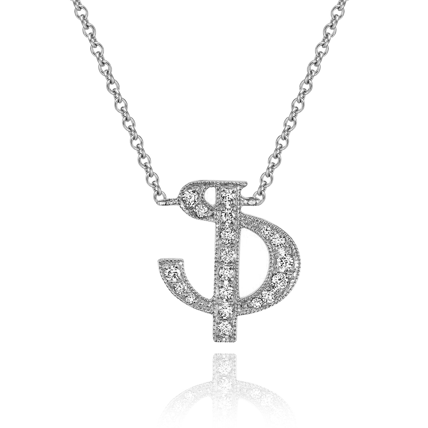 14K White Gold Armenian Initial Diamond Necklace