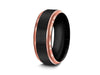 Brushed Tungsten Wedding Band - Rose Gold Inlay - Engagement Band - Two Tone Ring - Ridged Edges - Comfort Fit  8mm - Vantani Wedding Bands