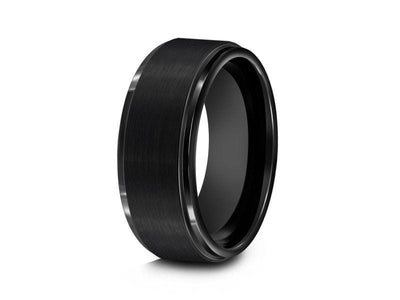 Brushed Tungsten Wedding Band - Black Engagement Ring - Anniversary - Ridged Shaped - Comfort Fit  8mm - Vantani Wedding Bands