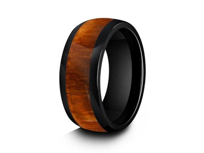 HAWAIIAN Koa Wood Inlay Black Ceramic Ring - Ceramic Wedding Band -5th.  Anniversary - Engagement Ring - Dome Shaped - Comfort Fit  8mm - Vantani Wedding Bands