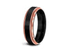 6MM BRUSHED BLACK TUNGSTEN WEDDING BAND ROSE GOLD EDGES AND BLACK INTERIOR