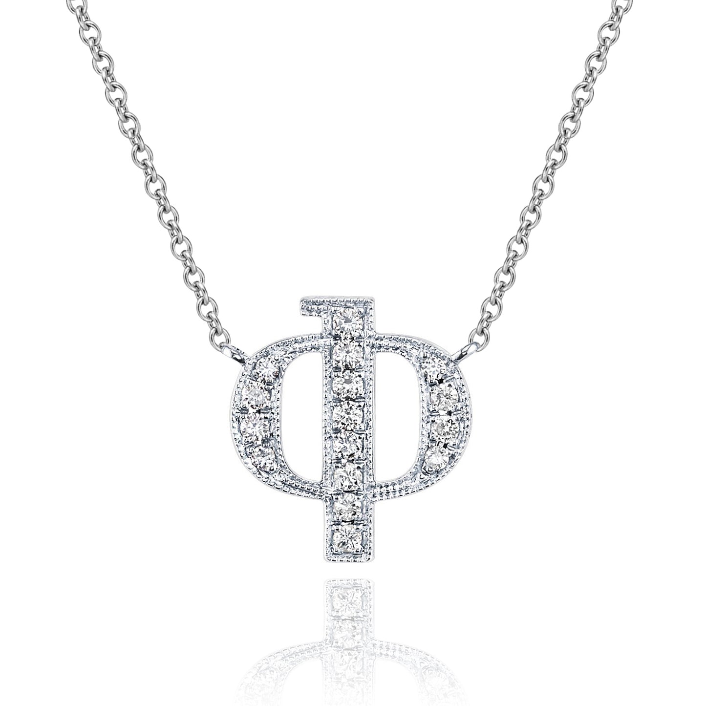 14K White Gold Armenian Initial Diamond Necklace
