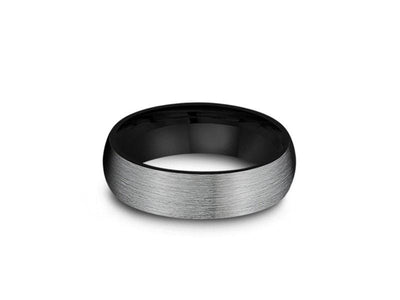 Black Brushed Tungsten Wedding Band - Gray Gunmetal - Two Tone - Engagement Ring - Dome Shaped -  Comfort Fit  6mm - Vantani Wedding Bands