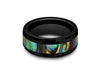 Black Ceramic Ring With Abalone Inlay - Abalone Shell Wedding Band - Beveled Edges - Anniversary Ring - Comfort Fit  8mm - Vantani Wedding Bands
