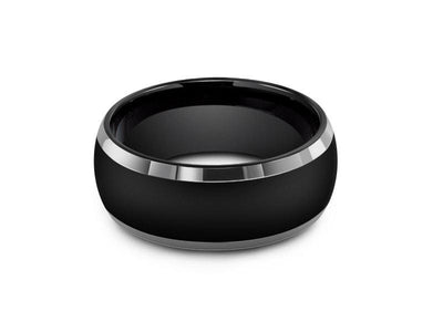 High Polish Black Tungsten Wedding Band - Two Tone - Engagement Ring - Dome Shaped - Comfort Fit  8mm - Vantani Wedding Bands