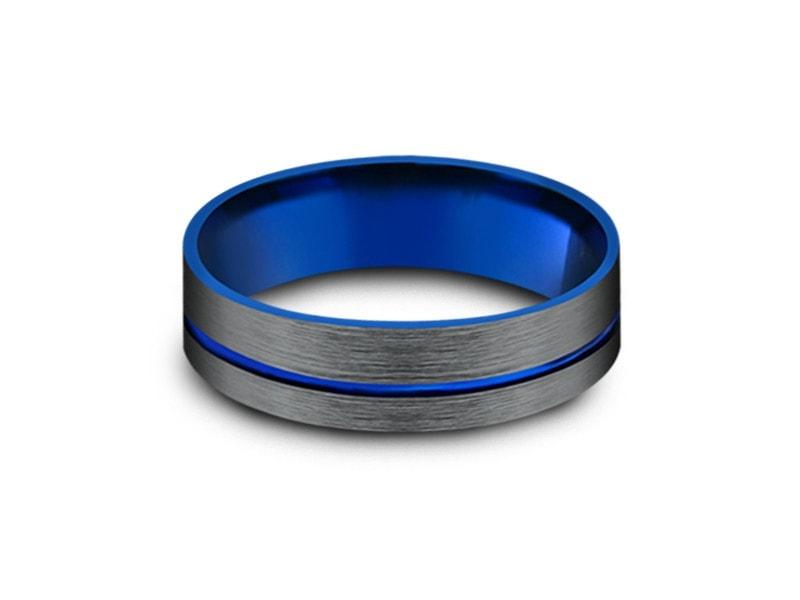Narrow Domed Profile Cobalt Chrome Wedding Ring with Lapis Inlay — Unique  Titanium Wedding Rings