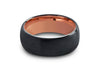 Rose Gold Tungsten Wedding Band - Black Brushed Ring - Engagement Band - Two Tone - Domed Shaped - Comfort Fit  8mm - Vantani Wedding Bands