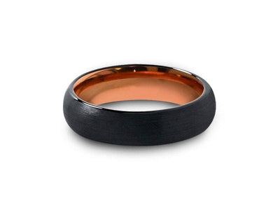 Rose Gold Tungsten Wedding Band - Black Brushed Ring - Engagement Band - Two Tone -Dome Shaped - Comfort Fit  6mm - Vantani Wedding Bands