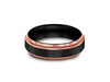 6MM BRUSHED BLACK TUNGSTEN WEDDING BAND ROSE GOLD EDGES AND BLACK INTERIOR