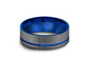 Brushed & Blue Tungsten Wedding Band - Engagement Ring - Gunmetal - Flat Pipe Shaped - Comfort Fit  8mm - Vantani Wedding Bands