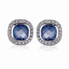 STERLING SILVER SQUARE EARRINGS WITH BLUE CENTER CZ AND CLEAR CZ STONES