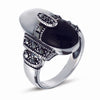 STERLING SILVER RING WITH MARCASITE,ONYX AND CABOCHON
